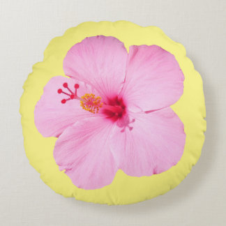 Pink Hibiscus Tropical Flower Round Cushion