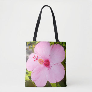 Pink Hibiscus Tropical Flower Tote Bag