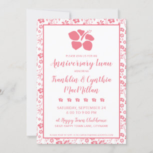 Pink Hibiscus Tropical Flowers Anniversary Luau Invitation