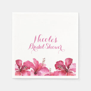 Pink Hibiscus Tropical Flowers White Party Custom Napkin