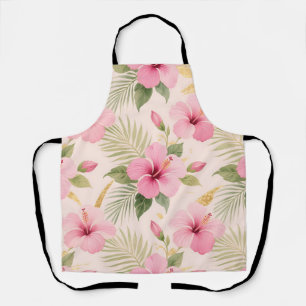 Pink Hibiscus Tropical Seamless Pattern Apron