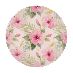 Pink Hibiscus Tropical Seamless Pattern Cutting Board