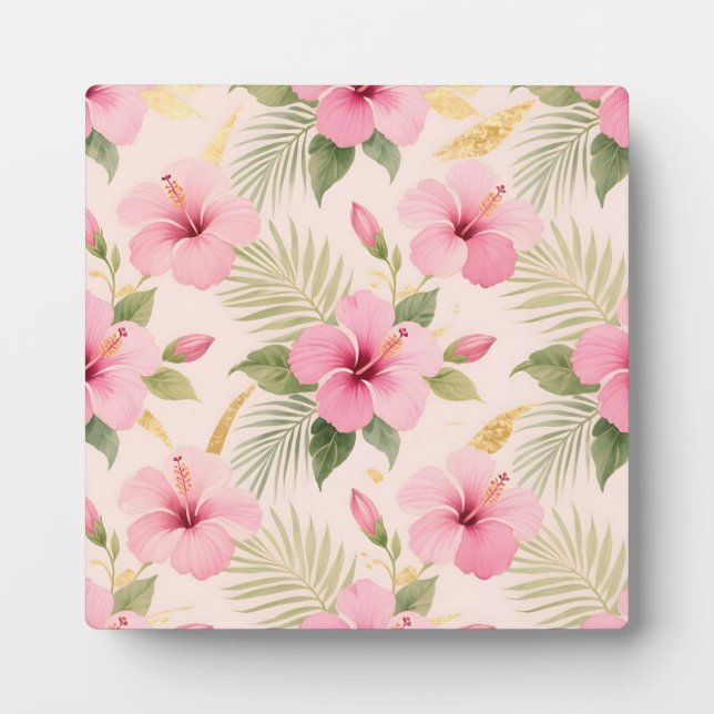 Pink Hibiscus Tropical Seamless Pattern Plaque (Front)