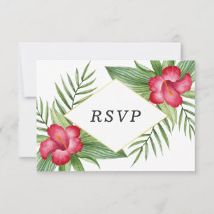 Pink Hibiscus Tropical Wedding RSVP Card