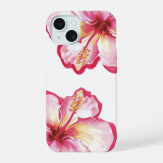 Pink Hibiscus Watercolor Art iPhone 15 Case