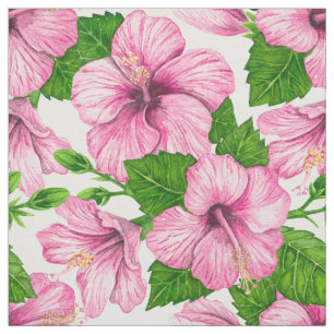 Pink hibiscus watercolor pattern fabric