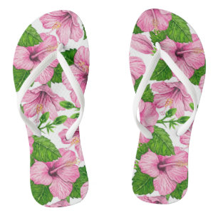 Pink hibiscus watercolor pattern thongs