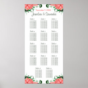 Pink Hibiscus Wedding 14 Tables Seating Charts