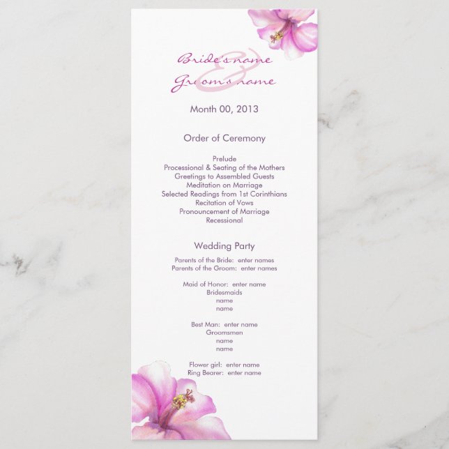 Pink Hibiscus Wedding Programs (Front)