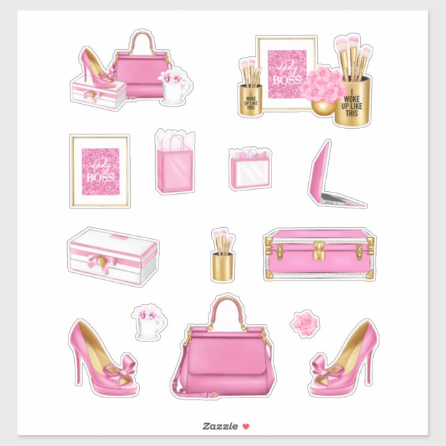 Pink High Fashion Women Heels Purse & Accessories (Sheet)
