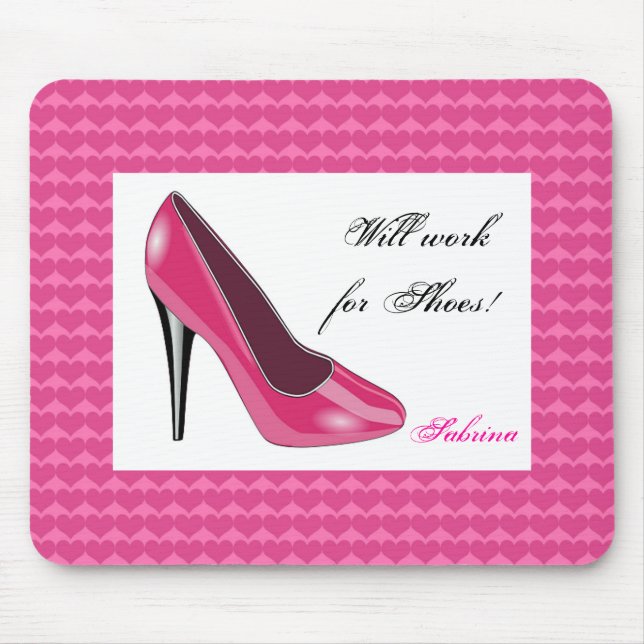 Pink High Heel and Hearts Mouse Pad (Front)