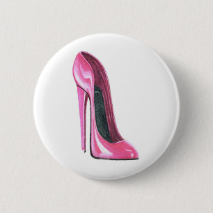 Pink High Heel Shoe Art Button