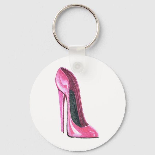 Pink High Heel Shoe Art Key Chain (Front)