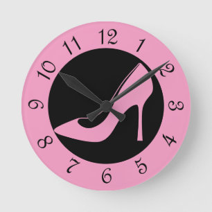 Pink High Heel Shoe Retro Round Clock