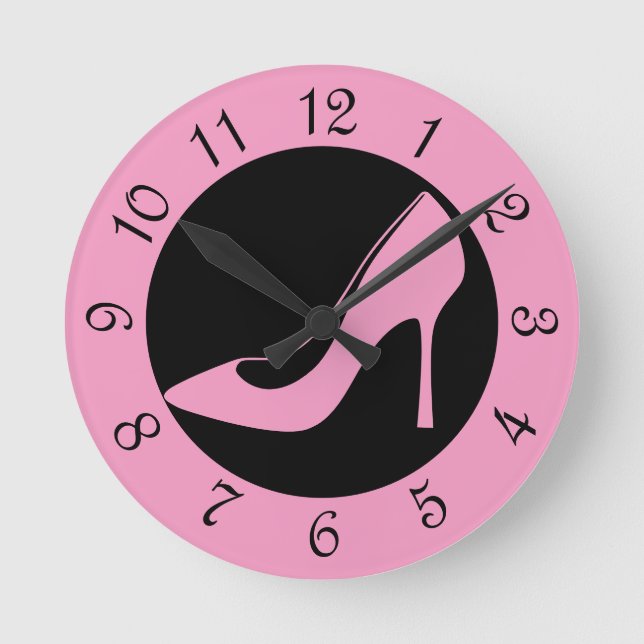 Pink High Heel Shoe Retro Round Clock (Front)