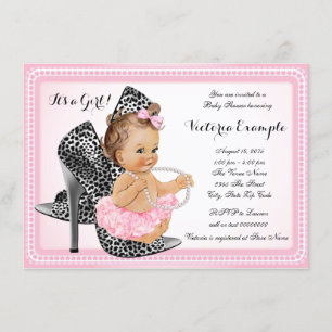 Pink High Heel Shoe Tutu Pearl Baby Shower Invitation