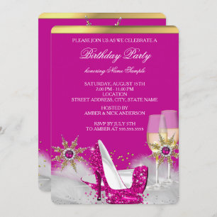 Pink High Heel Shoes Silver Gold Champagne Party 2 Invitation