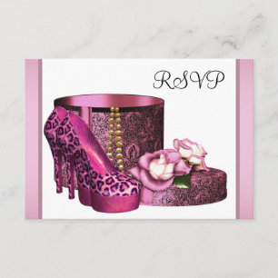 Pink High Heel Shoes Womans Leopard 50th Birthday RSVP Card