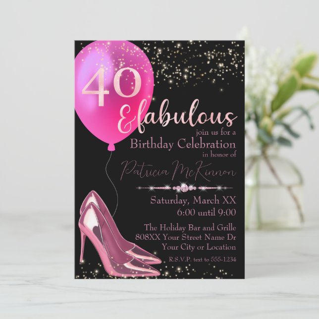 Pink High Heel Stilettos 40th Birthday Invitation (Standing Front)