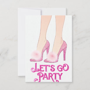 Pink High-Heeled Shoes Let's Go Party Card