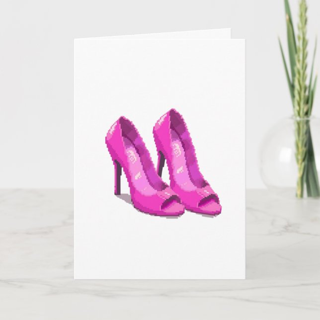 Pink High Heels 64-Bit Pixel Art Style Card (Front)