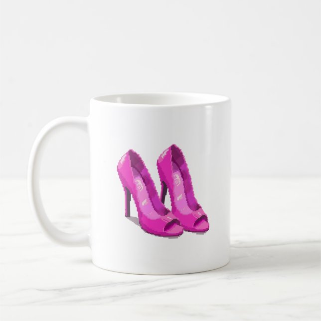 Pink High Heels 64-Bit Pixel Art Style Coffee Mug (Left)