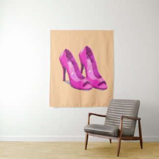 Pink High Heels 64-Bit Pixel Art Style Tapestry