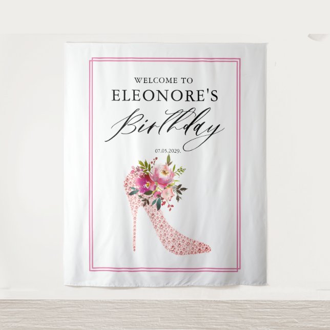Pink High Heels Birthday Welcome  Tapestry (Front)