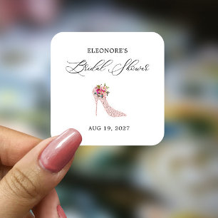 Pink High Heels Bridal Shower Square Sticker