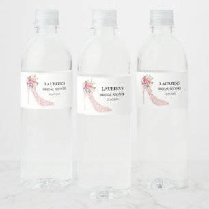 Pink High Heels Bridal Shower Water Bottle Label