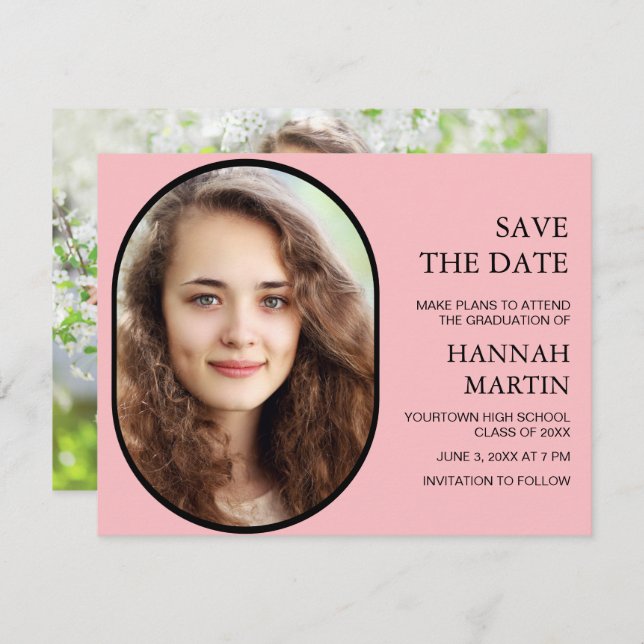 Pink High School Graduation Photo Save Date (Front/Back)