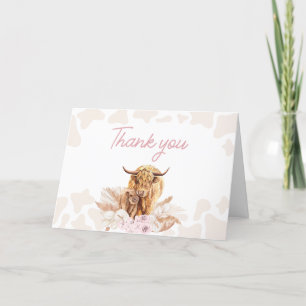 Pink Highland Cow Baby Shower Thank You Card