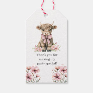 Pink Highland Cow Birthday Party Favour Gift Tags