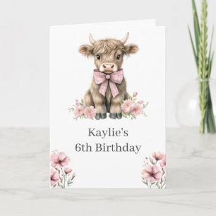 Pink Highland Cow Birthday Party Invitation