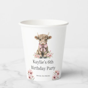 Pink Highland Cow Birthday Party  Paper Cups