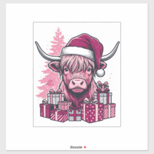 Pink Highland Cow Christmas Gifts Vintage Art_1
