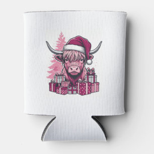 Pink Highland Cow Christmas Gifts Vintage Art_1 Can Cooler
