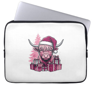 Pink Highland Cow Christmas Gifts Vintage Art_1 Laptop Sleeve