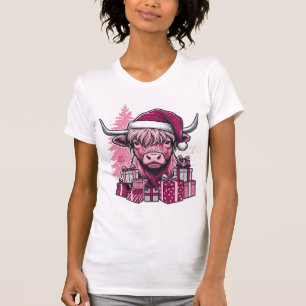 Pink Highland Cow Christmas Gifts Vintage Art_1 T-Shirt