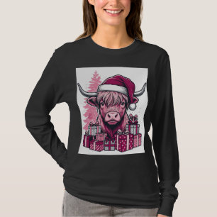 Pink Highland Cow Christmas Gifts Vintage Art_1 T-Shirt