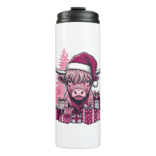 Pink Highland Cow Christmas Gifts Vintage Art_1 Thermal Tumbler