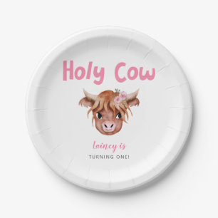 Pink Highland Cow Girl's Birthday Party  Paper Plate