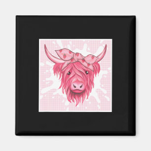 Pink Highland Cow Strawberry Aesthetic Cottagecore Magnet