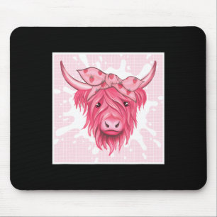 Pink Highland Cow Strawberry Aesthetic Cottagecore Mouse Pad