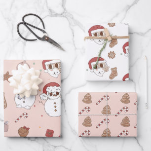 Pink Hippie Cookies Christmas Santa Wrapping Paper Sheet