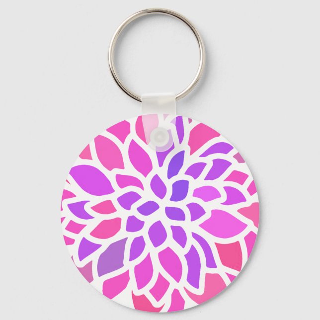 Pink Hippie Flower Retro Modern Key Ring (Front)