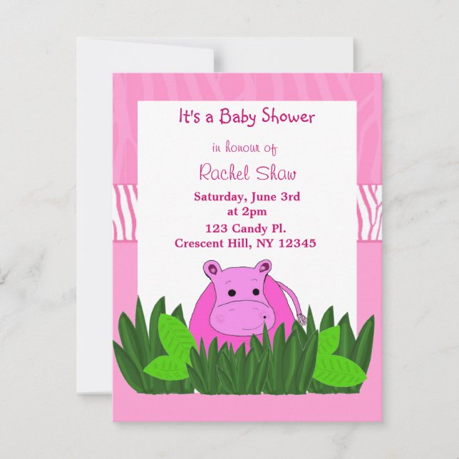 Pink Hippo Baby Shower Invitation (Front)