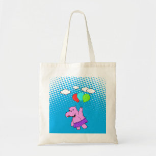 Pink Hippo Flying With Balloons In Blue Sky Tote Bag