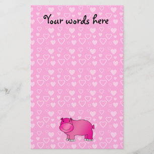 Pink hippo hearts valentine stationery