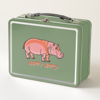 Pink Hippo Metal Lunch Box